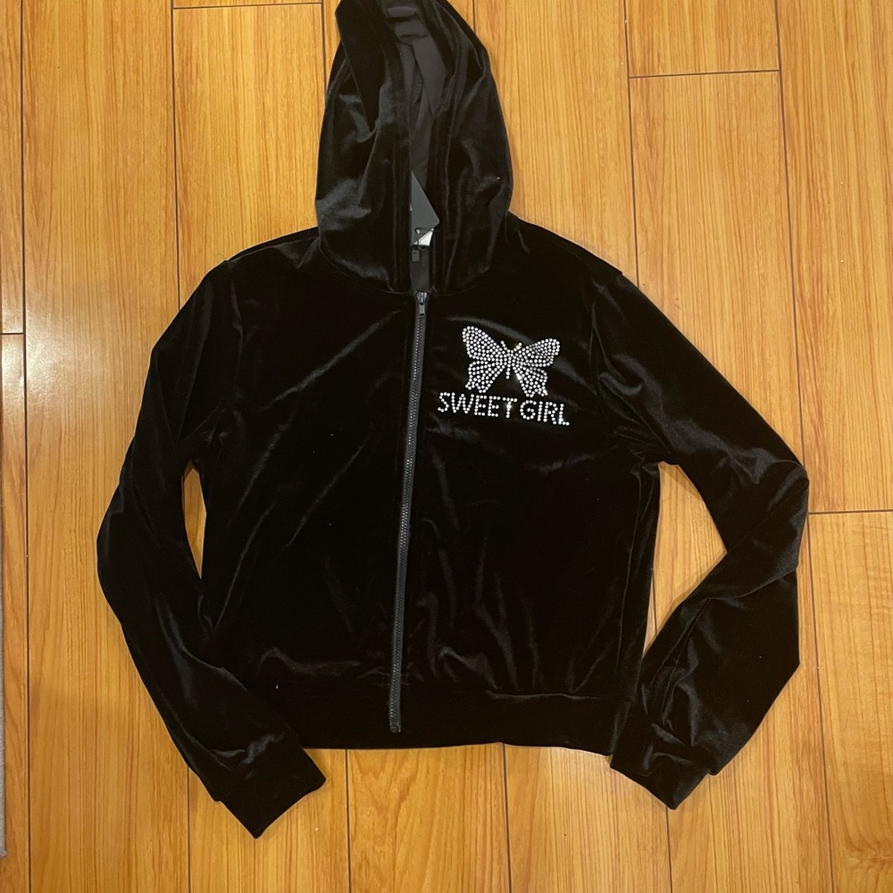 NWT SHEIN velour hoodie with sparkles